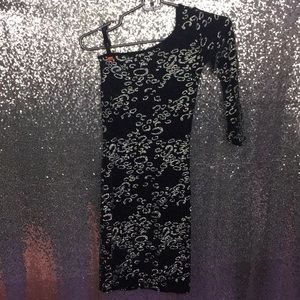 Black One Shoulder Dress with Silver Glitter Print